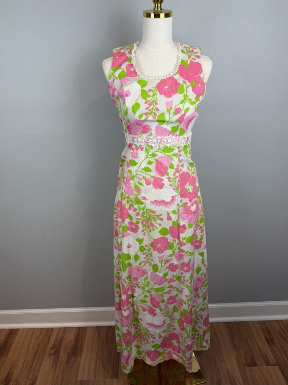 Vintage Maxi Dress with Empire Waist 60s/70s Floral Womens Size XS/S